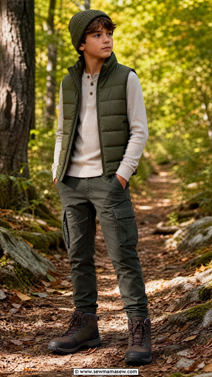 Tween Boy Puffer Vest and Utility Cargo Pants - 20 Tween outfit ideas for boys 2026