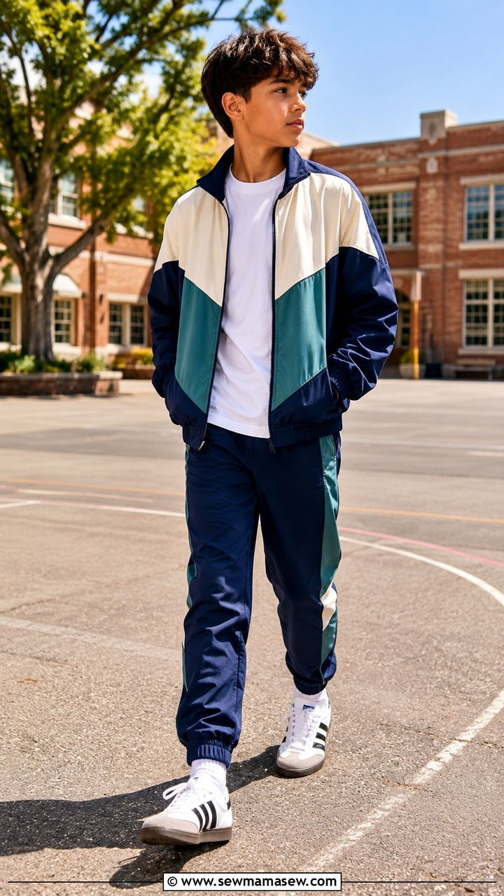 Tween Boy Retro Tracksuit With Sneakers - 20 Tween outfit ideas for boys 2026