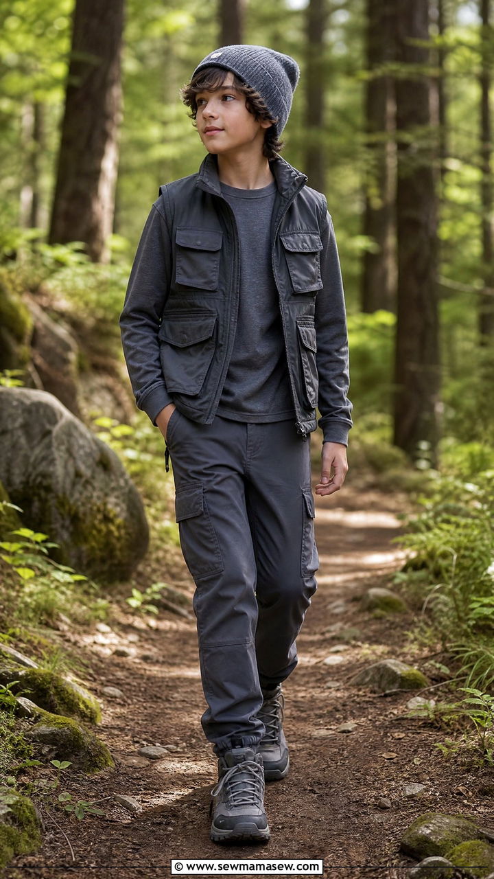 Tween Boy Utility Vest and Cargo Pants Outfit - 20 Tween outfit ideas for boys 2026