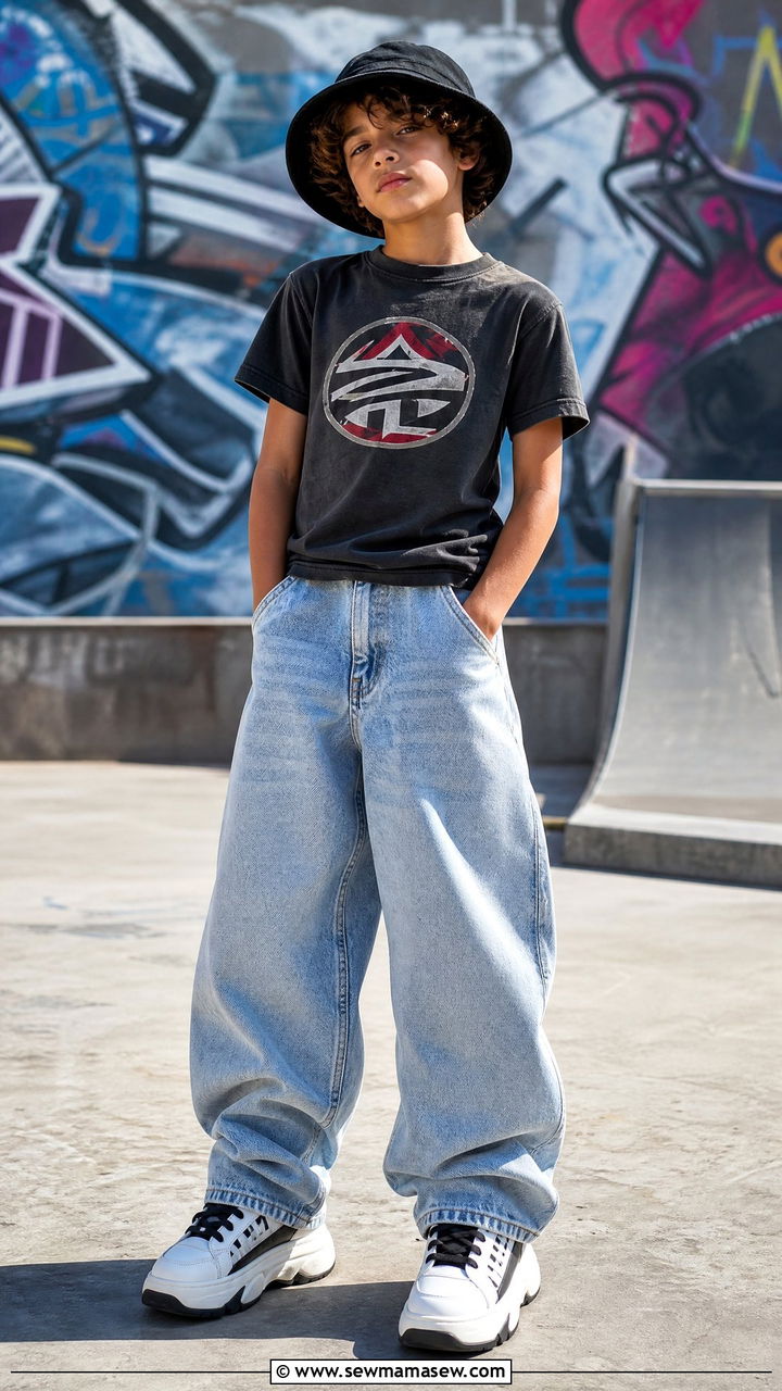 Tween Boy Y2K Baggy Jeans and Chunky Sneakers - 20 Tween outfit ideas for boys 2026