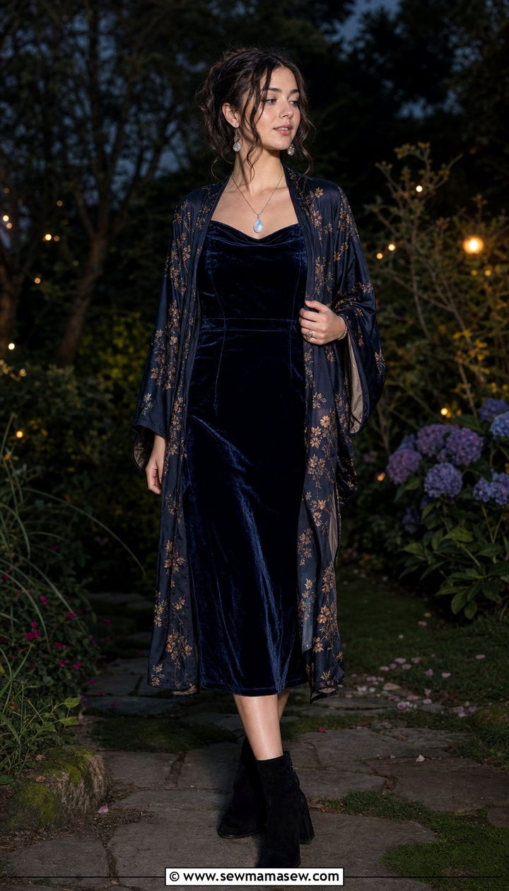 Twilight Fairy Navy Velvet Dress with Kimono - 25 fairycore capsule wardrobe outfits
