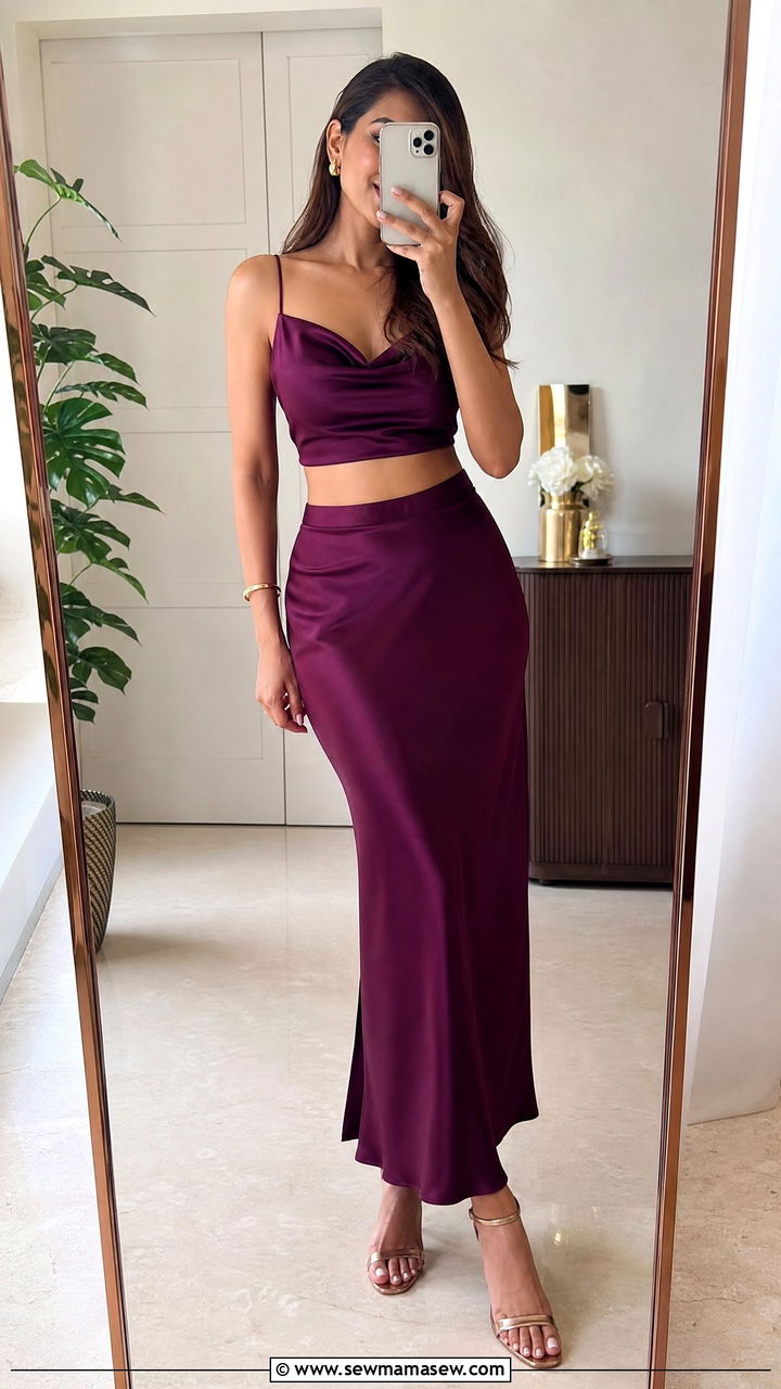 Two Piece Co Ord Set With Satin Maxi Skirt - 25 Launch party outfit ideas