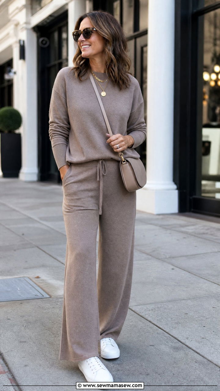 Two Piece Coordinated Knit Set with Sneakers - 30 Sophisticated outfit ideas for women over 40