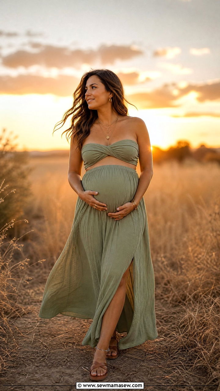 Two Piece Crop Top And Maxi Skirt Maternity Photoshoot Set - 25 Maternity outfit ideas for photoshoot