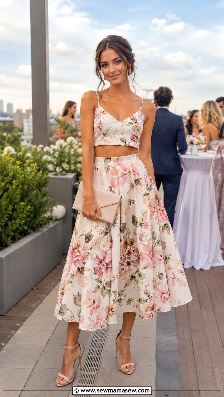 Two Piece Crop Top And Midi Skirt Set - 30 chic summer wedding guest outfits for women