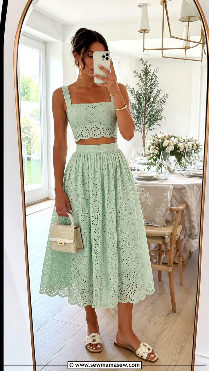 Two Piece Crop Top And Midi Skirt Set - 25 seasonal bridal shower outfit ideas