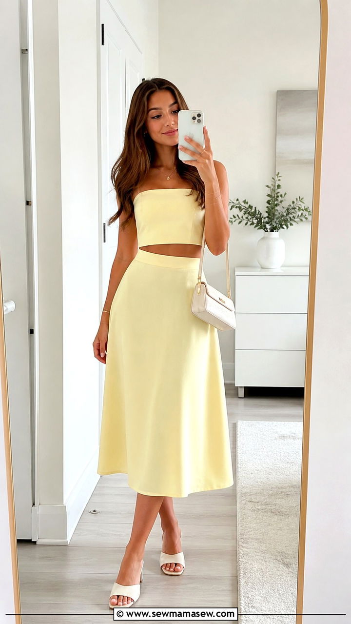 Two Piece Crop Top And Midi Skirt Set With Heeled Mules - 20 8th grade graduation outfit ideas