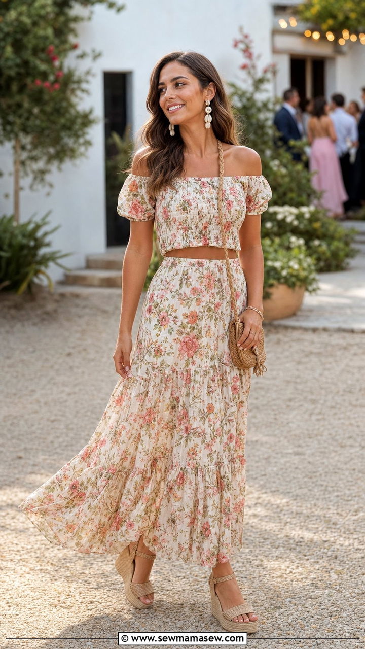 Two Piece Crop Top and Maxi Skirt Set - 35 Boho wedding guest outfits