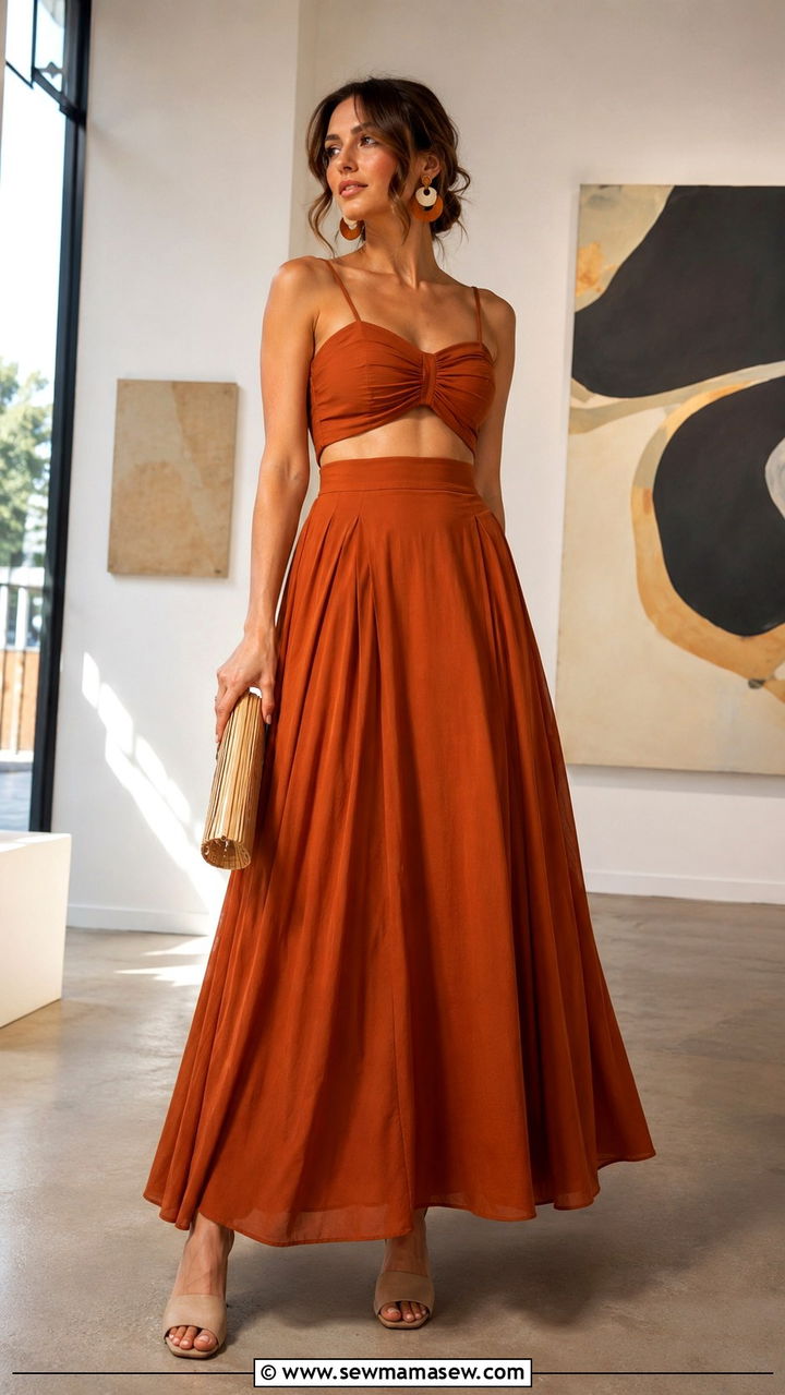 Two Piece Crop Top and Maxi Skirt Set - 25 Wedding guest outfit ideas for sister of the bride