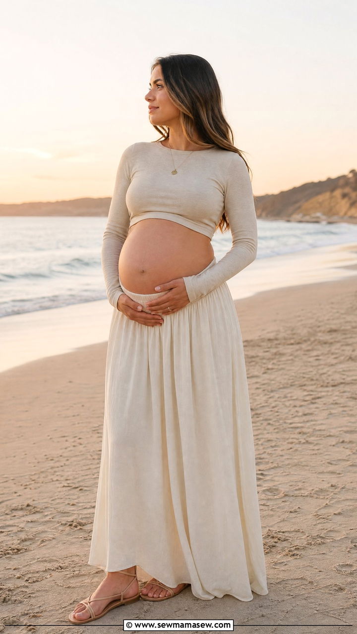 Two Piece Crop Top and Skirt Maternity Photoshoot - 30 Maternity photoshoot outfit ideas