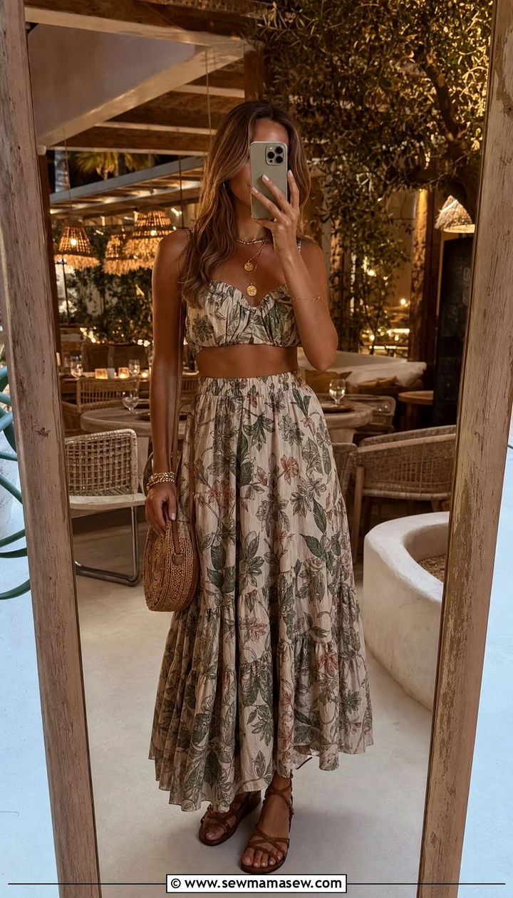 Two Piece Crop Top and Tiered Maxi Skirt Set - 35 Boho summer outfit ideas 2026
