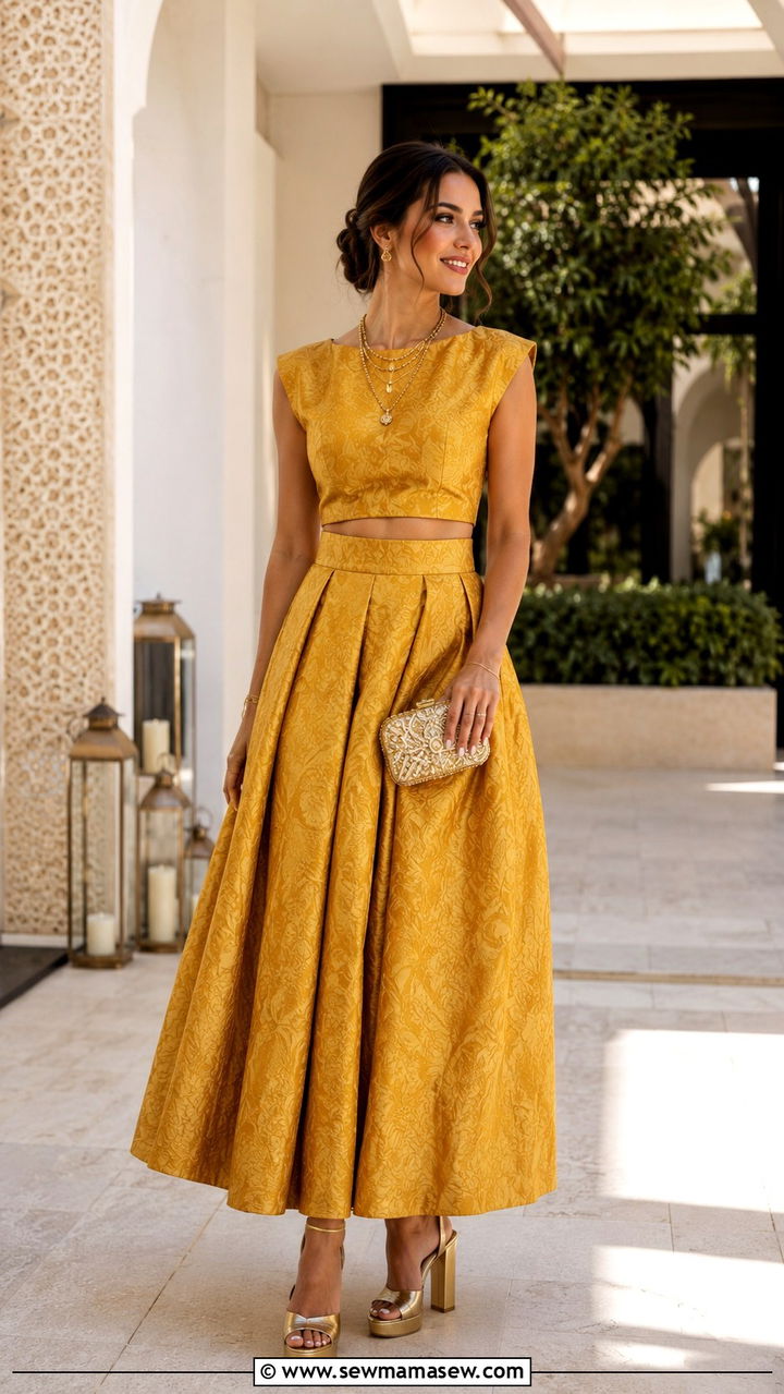 Two Piece Cropped Top and High Waist Skirt Set - 25 Wedding guest outfit ideas Moroccan wedding