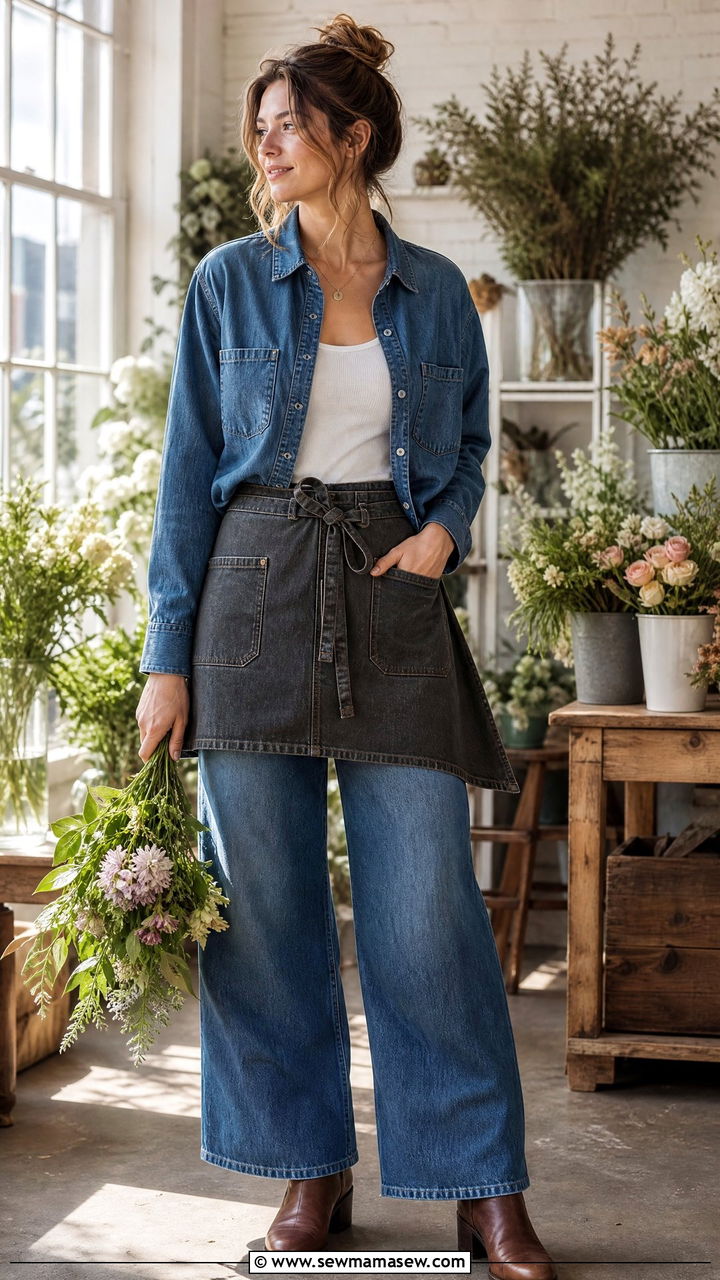 Two Piece Denim Monochrome Florist Outfit - 20 Florist outfit ideas