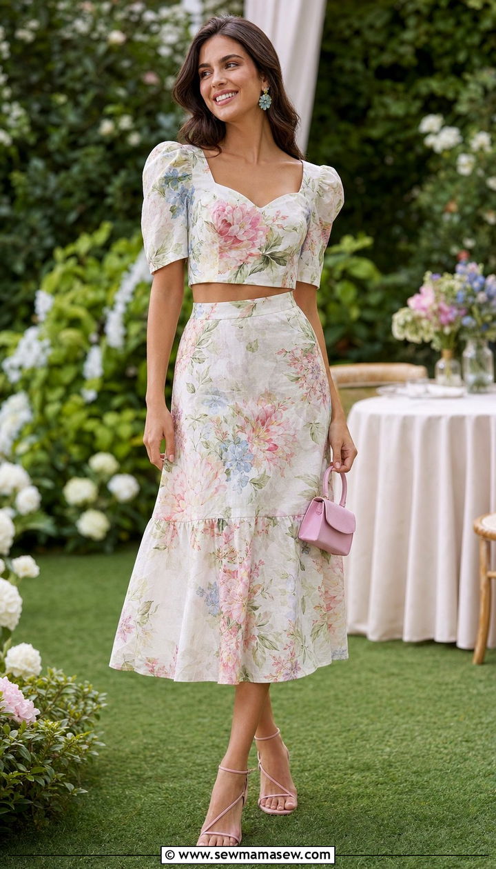 Two Piece Floral Co Ord Set With Pastel Accessories - 35 April outfit ideas