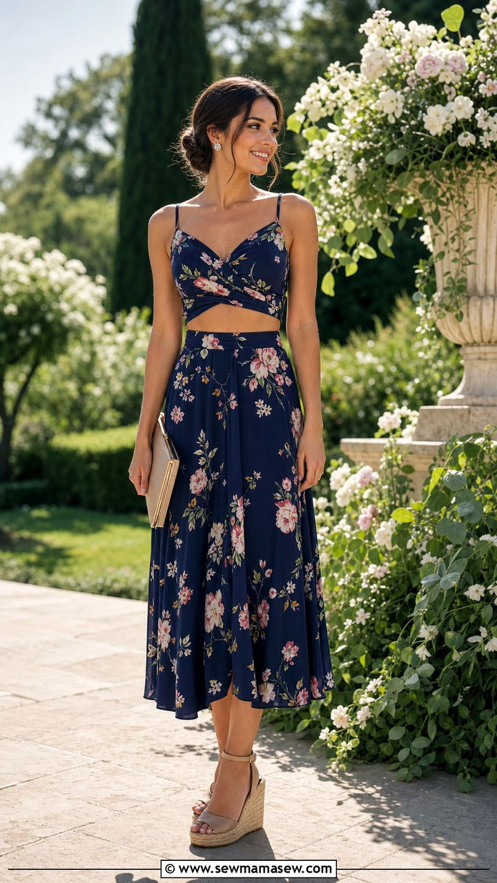 Two Piece Floral Set with Wedge Espadrilles - 25 Dressy casual summer outfit ideas 2026