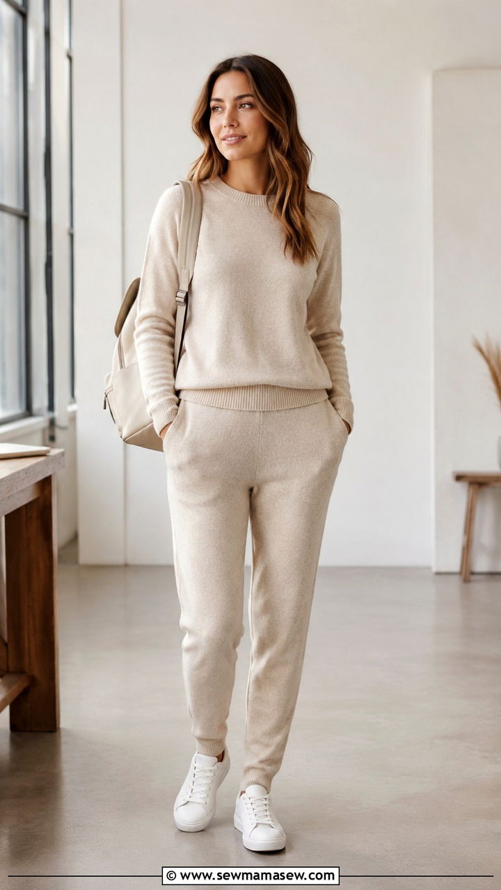 Two Piece Knit Co Ord Set with Sneakers - 25 Pumping friendly work outfits
