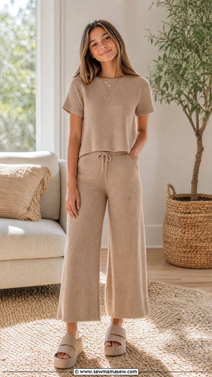 Two Piece Knit Set With Platform Slides - 25 Petite outfit ideas for teens