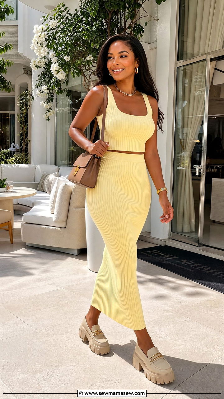 Two Piece Knit Set with Loafers - 25 seasonal birthday outfit ideas
