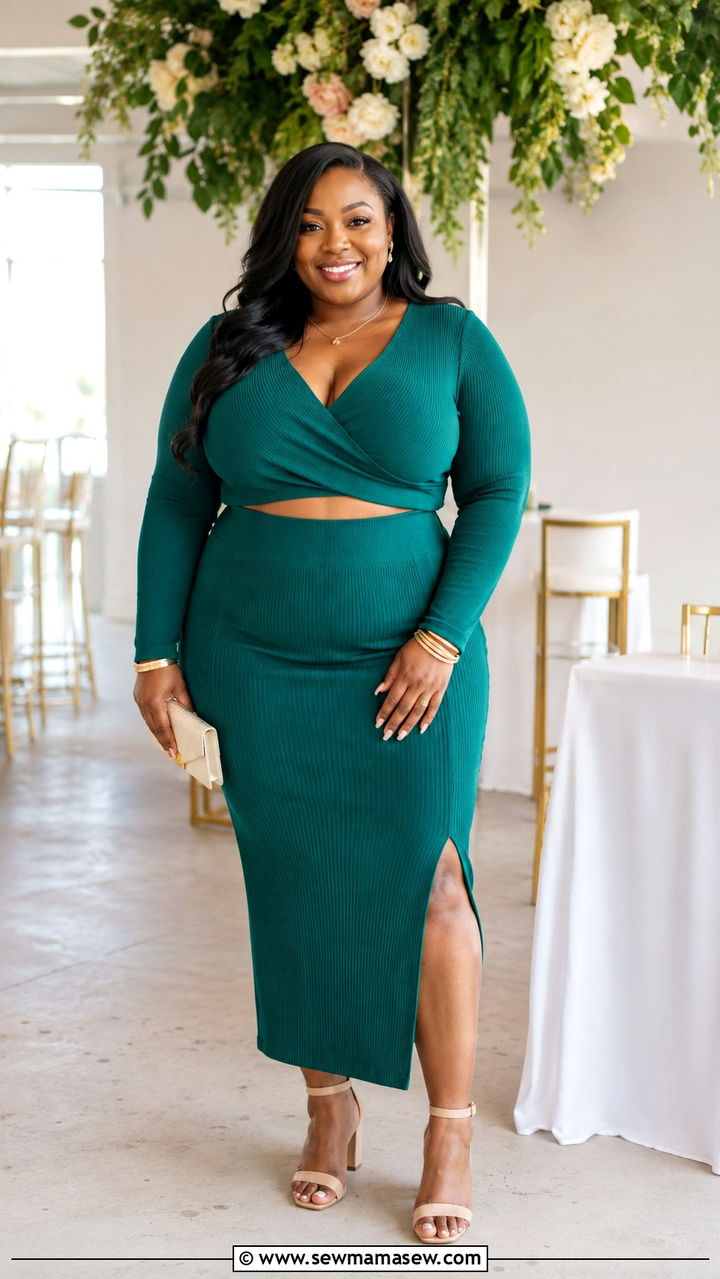 Two Piece Knit Skirt Set with Heels - 30 Plus size brunch outfits