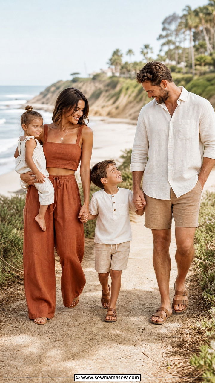 Two Piece Linen Set for Mom Coordinated Family Outfits - 30 summer family photoshoot outfit ideas