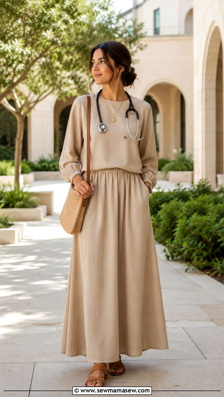 Two Piece Long Sleeve Top And Maxi Skirt Set - 20 Modest outfit ideas for doctor