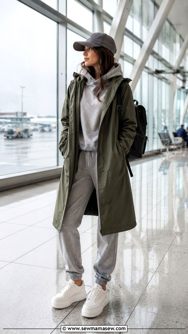 Two Piece Lounge Set with Waterproof Parka - 25 rainy day outfits aesthetic