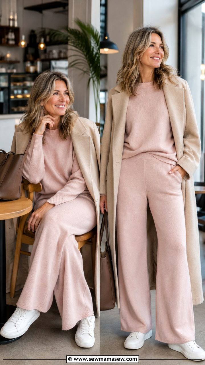 Two Piece Matching Knit Lounge Set - 30 Trendy outfit ideas for women over 60