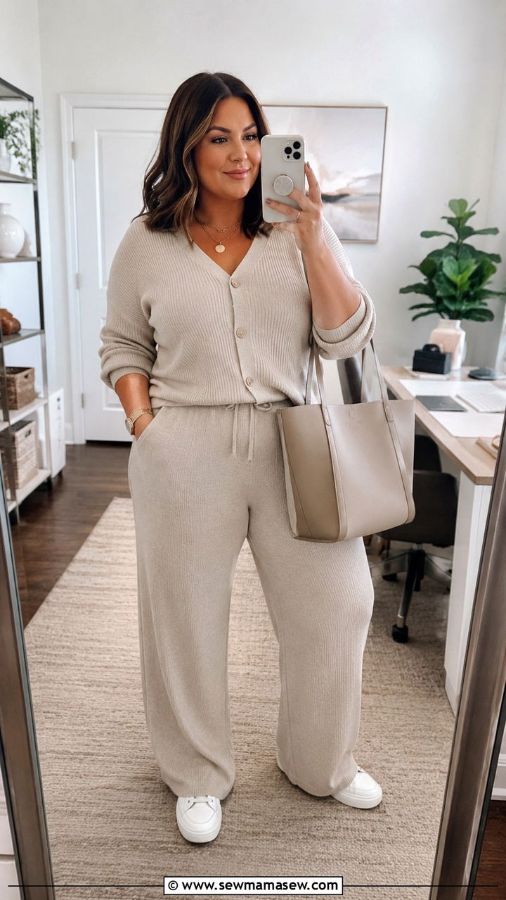 Two Piece Matching Knit Set - 30 Plus size business casual outfit ideas