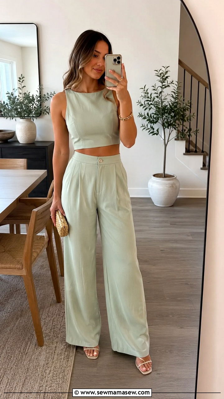 Two Piece Matching Set with Heeled Sandals - 30 Graduation party outfits for guests