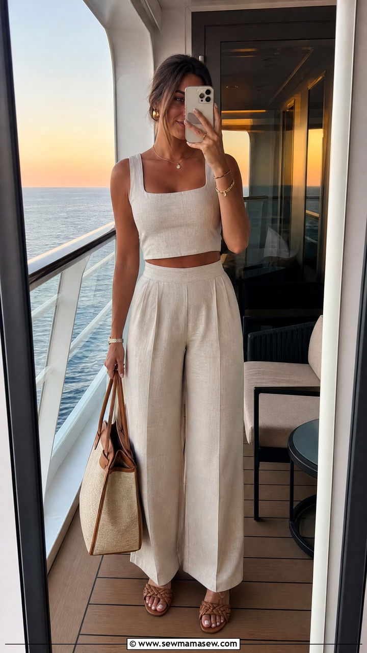 Two Piece Matching Set with Sandals - 30 Cruise packing list outfits