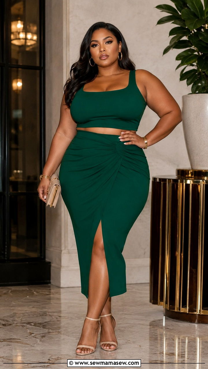 Two Piece Matching Set with Strappy Heels - 25 Plus size outfit ideas for 14-16