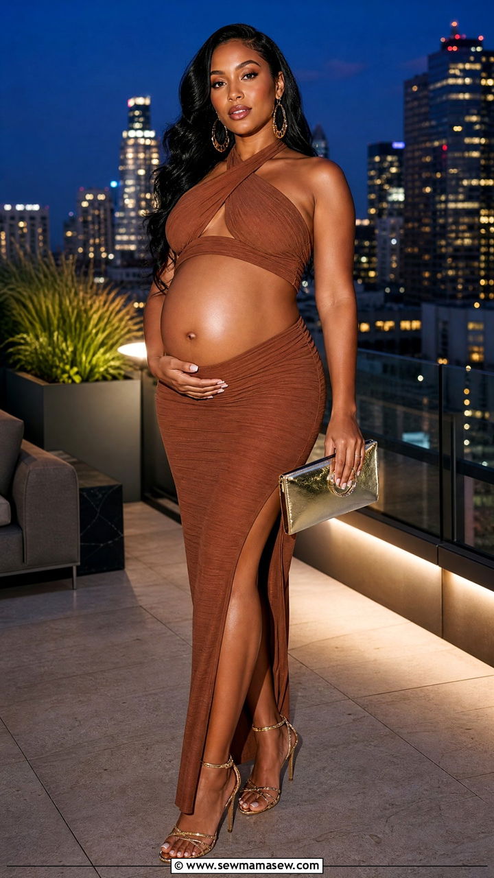 Two Piece Maternity Set With A Crop Top And Maxi Skirt For Engagement Parties - 30 summer outfits for pregnant women