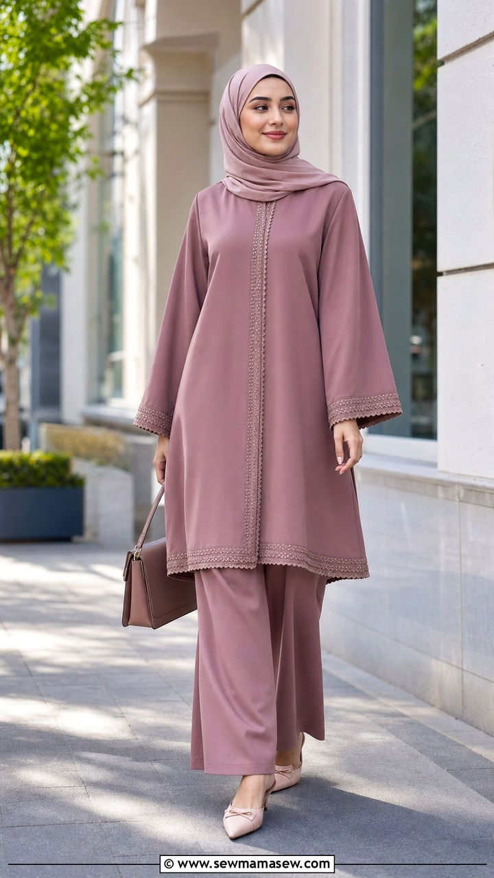 Two Piece Modest Set With Wide Leg Pants - 25 Eid outfit ideas Arabic