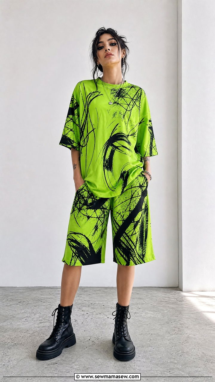 Two Piece Monogram Set With Combat Boots - 35 Billie Eilish concert outfit ideas