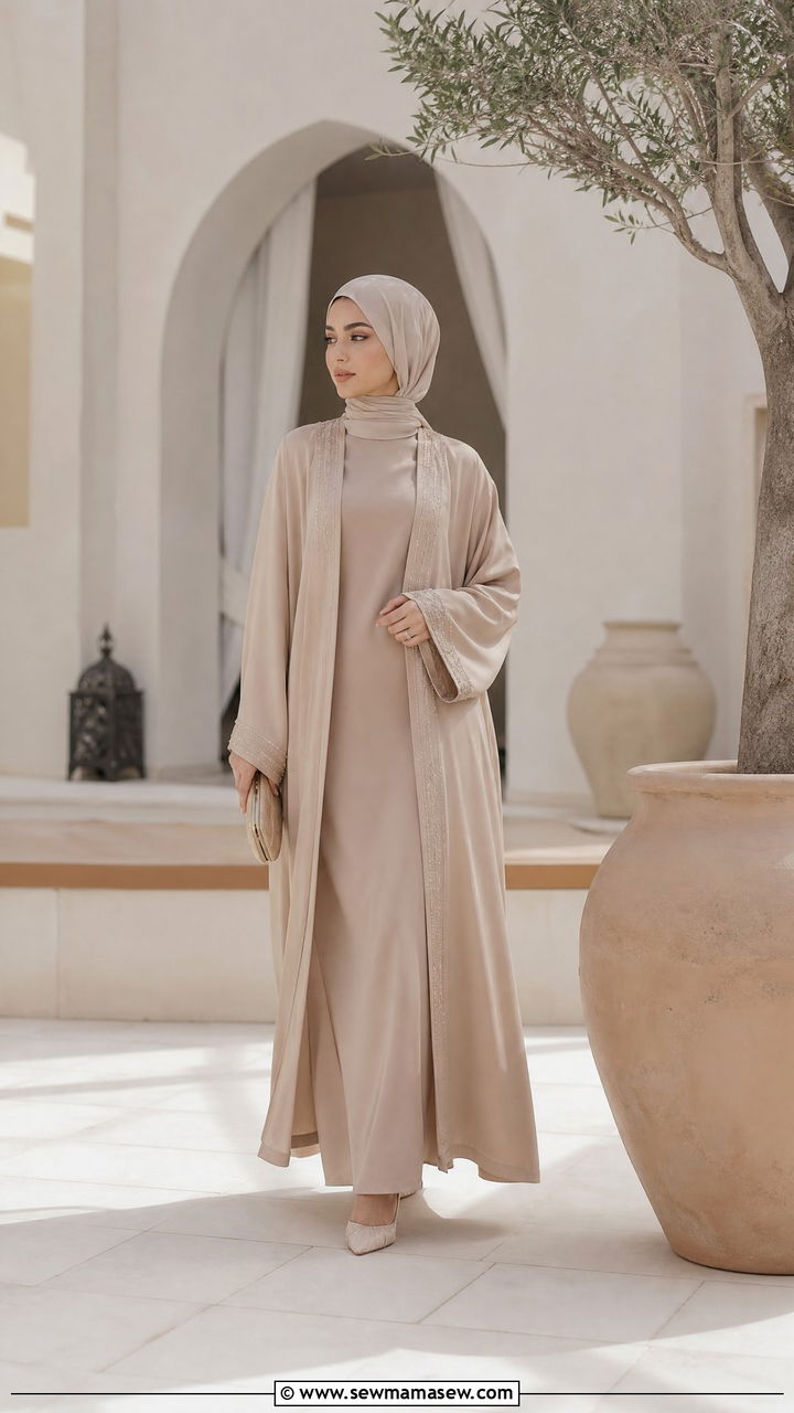 Two Piece Open Abaya Set - 25 Matching set outfit ideas modest