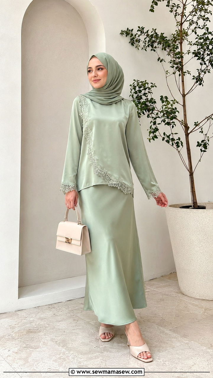 Two Piece Skirt And Blouse Set - 30 Modest wedding guest outfit ideas for Muslim women