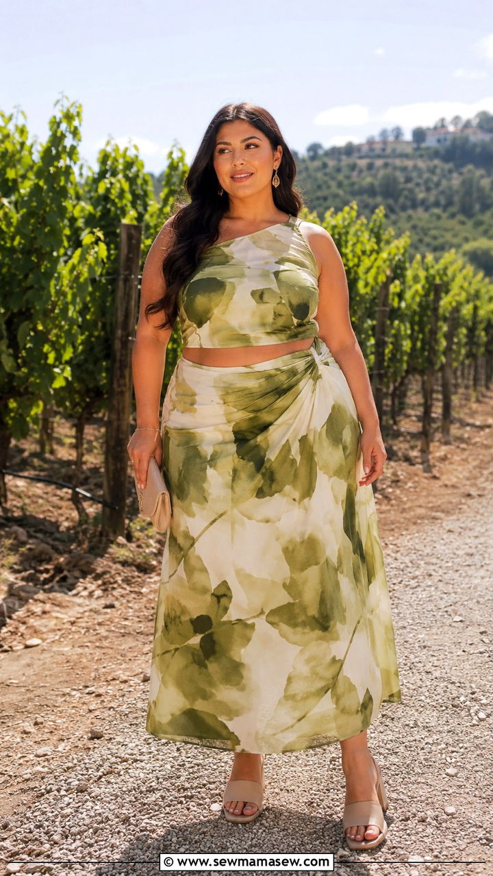 Two Piece Skirt Set With Heeled Mules - 30 Plus size outfit ideas for wedding guest