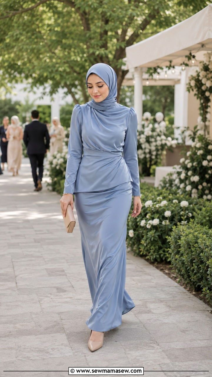 Two Piece Skirt Set With Matching Hijab - 30 Modest wedding guest outfit ideas with hijab