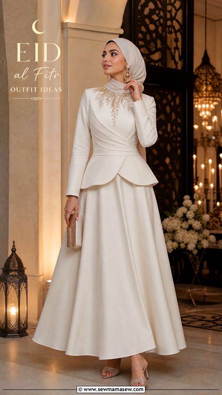 Two Piece Skirt Set with Embroidered Top - 30 Eid al Fitr outfit ideas