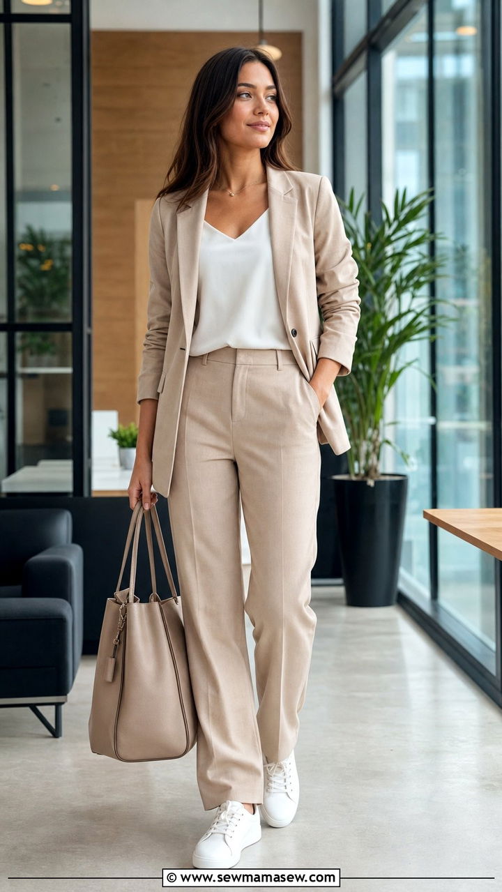 Two Piece Suit in Neutral Tones Business Casual - 35 Business casual outfits for first job