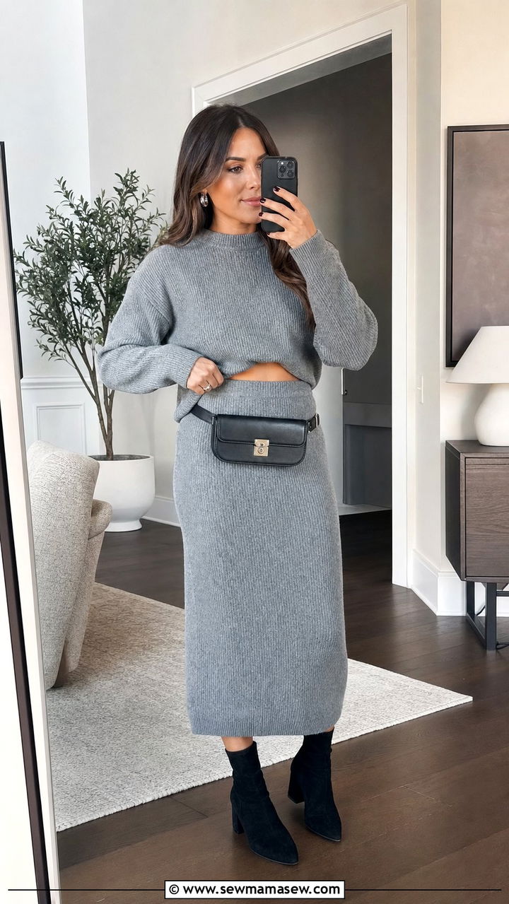 Two Piece Sweater Set and Ankle Boots Outfit - 25 Cute outfits for midsize women