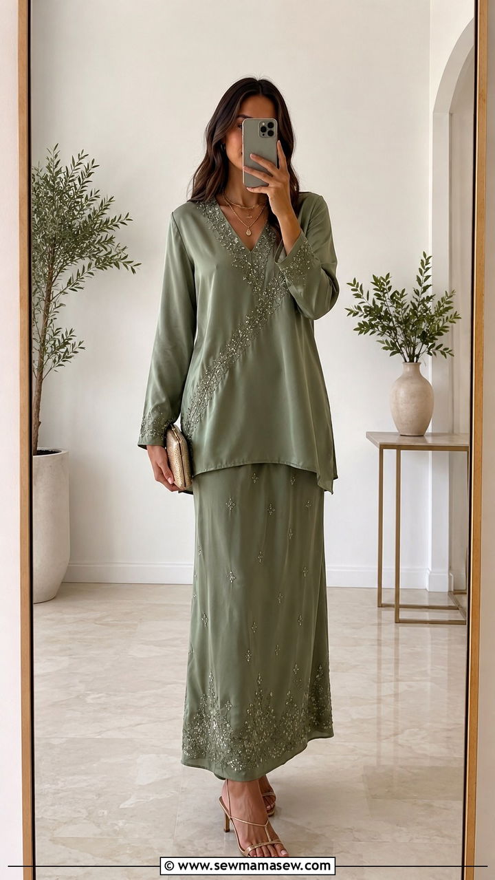 Two Piece Tunic and Skirt Set - 25 Wedding guest outfit ideas Muslim wedding
