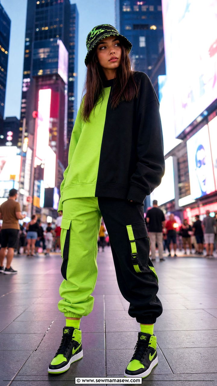 Two Tone Color Block Sweatshirt With Contrasting Baggy Pants - 35 Billie Eilish concert outfit ideas