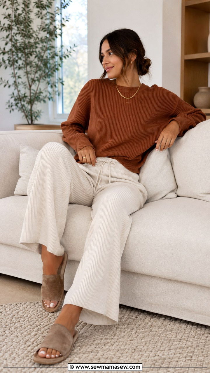 Two Tone Rib Knit Lounge Set - 25 Minimalist loungewear outfit ideas