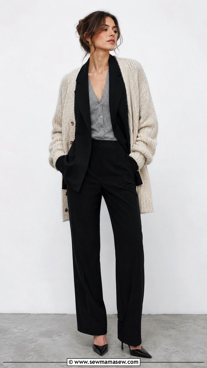 Two cardigans layered over a blazer - 30 Spring outfits with cardigan