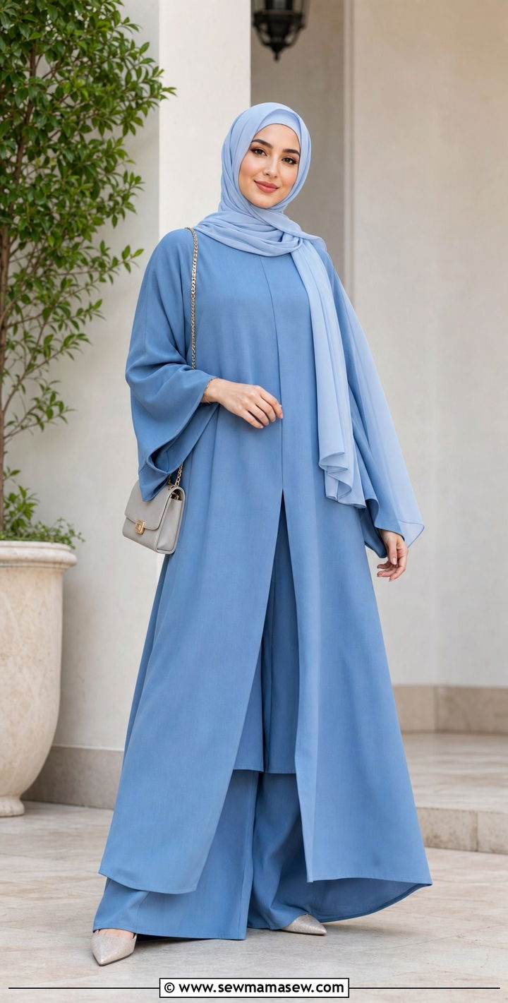 Two piece abaya set with palazzo pants - 25 Eid outfit ideas with abaya