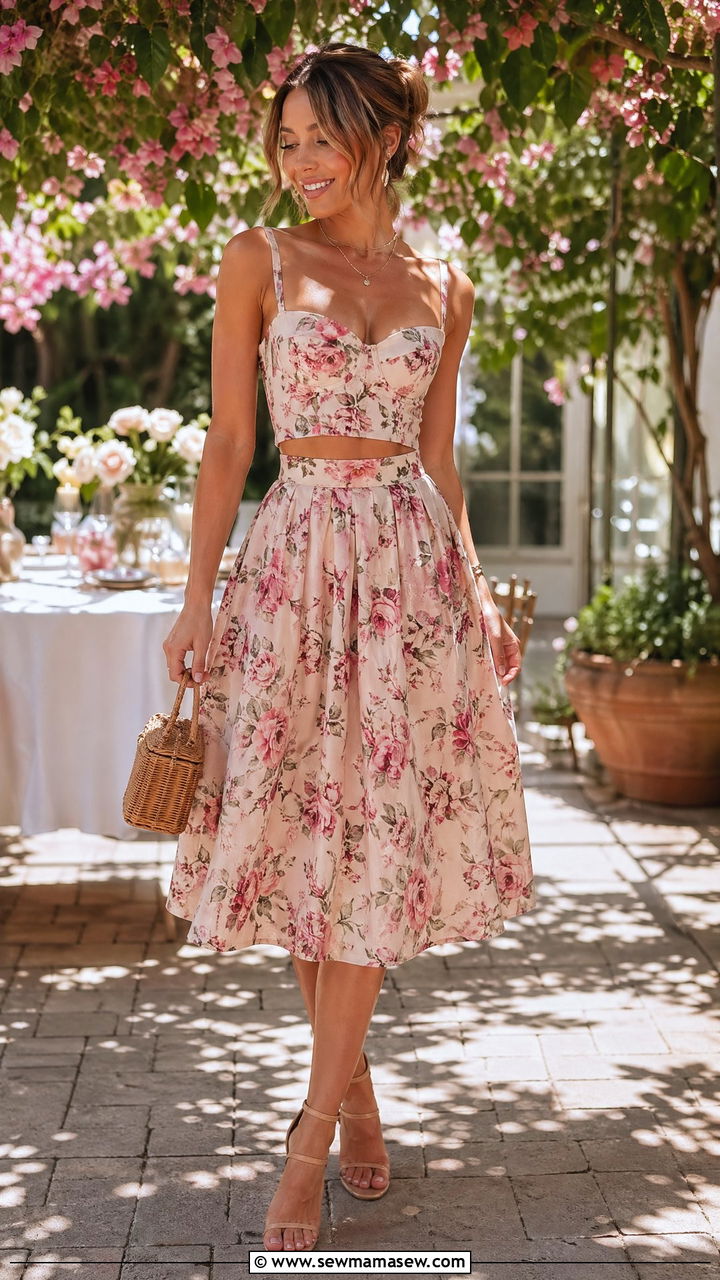 Two piece crop top and midi skirt set in floral print - 35 Flirty spring outfit ideas