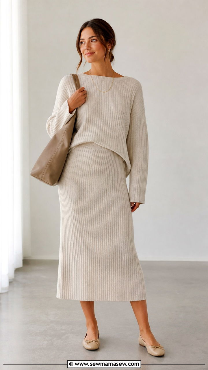 Two piece knit set with ballet flats - 20 Ballet recital outfit ideas