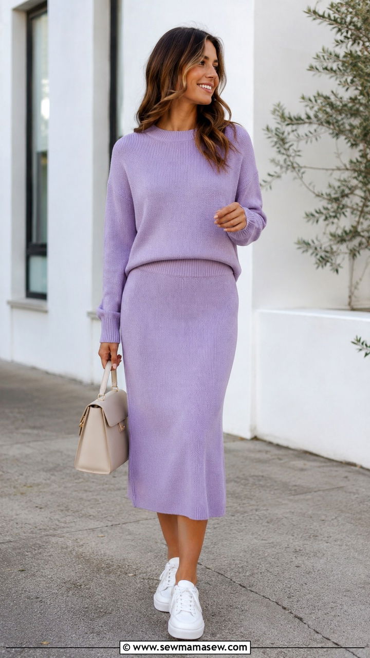 Two piece knit sweater and skirt set - 30 Spring outfits with sweaters