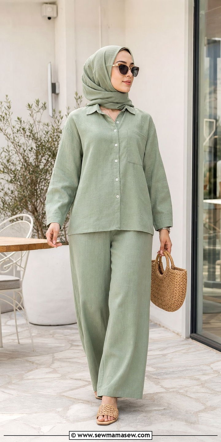 Two piece linen co ord set with tonal hijab - 25 classy outfits for hijab women